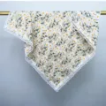 Floral print square scarf with delicate white lace trim, elegant silk feel neckerchief. - Apricot Daisy / 70-70cm