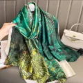 2026 new multi-functional silk scarf art print green spring autumn shawl luxury fashion women - Green Jungle