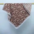 Silk square scarf for women with elegant white lace trim and chic brown floral print. - Coffee Floral / 70-70cm