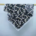 Women's silk square scarf with floral daisy print and elegant white lace trim for all seasons. - Black Daisy / 70-70cm