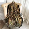 Luxury black gold silk scarf, elegant baroque paisley shawl for spring and summer. - Splendid Floral Sea