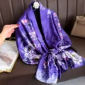 Elegant purple silk floral scarf, versatile women shawl and fashion neck wrap for spring. - Purple Floral and Fruit