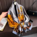 Fashion mulberry silk scarf shawl for women, versatile spring and summer floral neckerchief. - Grey Floral