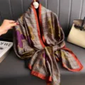 Luxury silk scarf with chic plaid chain print, elegant shawl for spring and autumn. - Four-leaf Flower