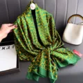 Elegant green silk scarf with vintage yellow pattern, luxury style women neck wrap shawl. - Geometric Green