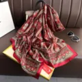 Silk scarf variant, wine red paisley geometric pattern, elegant spring summer neck wrap shawl. - Elegant Red Silk