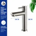 Grifo de agua fría simple de acero inoxidable para lavabo de baño altura 18cm. - Grifo monomando de agua fría de caño recto (Corto)