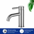 Grifo de lavabo de acero inoxidable monomando de agua fria y caliente para bano moderno elegante. - Grifo mezclador agua fría y caliente de caño curvo (Sin mangueras)