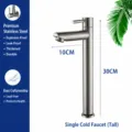 Grifo de lavabo alto de acero inoxidable monomando agua fria para bano fregadero 30cm - Grifo monomando de agua fría de caño recto (Alto)