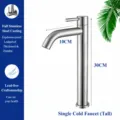 Grifo de lavabo alto de acero inoxidable monomando agua fría altura de 30 cm. - Grifo monomando de agua fría de caño curvo (Alto)