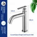 Robinet de Lavabo Froid Unique en Inox Poignee Plate Courte Robinet de Salle de Bain - Robinet eau froide à bec courbé avec levier plat (Bas)