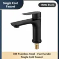 Grifo de lavabo de agua fría simple de acero inoxidable 304 negro mate para el baño. - Grifo plano de agua fría - Negro