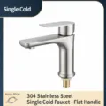 Grifo de lavabo de agua fría de acero inoxidable cepillado con manguera de 80 cm. - Grifo plano de agua fría - Acabado cepillado