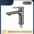 Grifo de lavabo de agua fría de acero inoxidable 304 gris pistola con manguera flexible de 80 cm - Grifo plano de agua fría - gris plomo con tubo de 80 cm