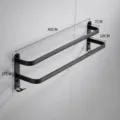 Black space aluminum double towel rail for bathroom wall mounting with hooks and glue included. - Double Bar / 40CM / Black