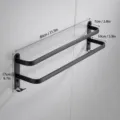 Black double layer space aluminum towel rack wall mounted bathroom hardware with hooks 80cm - Double Bar / 80cm / Black