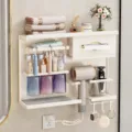 Étagère de salle de bains murale support de brosse à dents électrique organisateur - Version Gauche Étagère de Rangement Multifonctionnelle / Blanc Lait