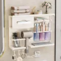 Organisateur de salle de bain mural avec porte-brosse à dents électrique et étagère. - Version Droite Étagère de Rangement Multifonctionnelle / Blanc Lait