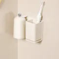 Cream style magnetic mouthwash cup toothbrush holder wall-mounted bathroom storage rack - 1-Cup Toothbrush Holder with Shelf / Creamy White