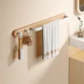 Cremefarbener Handtuchhalter aus Holz ohne Bohren Badezimmer Wandregal mit Haken 58cm - 58cm / Buchenholzfarbe