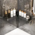 Transparente graue Badezimmer Eckregal, wandmontierte nagelfreie Duschablage für Bad. - Klebe-Typ Drehbares Eckregal / Transparentes Grau