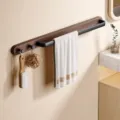 Toallero de madera maciza con estante, sin taladro para baño moderno y elegante. - 68cm / Color Nogal