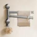 Portasciugamani rotante da parete con ventosa, organizer multi-livello per bagno, grigio. - Doppia barra / Grigio