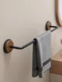 Black and Walnut Towel Bar 40cm Wall Mounted Minimalist Bathroom Towel Holder Rack - Black Walnut Single Rod / 30cm / Elegant Black