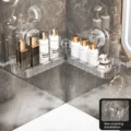 Transparenter Badezimmer Eckregal Duschregal Saugnapf Wandmontage Duschkorb Bad Organizer 1Stk. - Saugnapf-Typ Drehbares Eckregal / Klarweiß