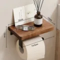 Wall-mounted wooden toilet paper holder with shelf, bathroom tissue storage rack for home. - Black Walnut Flat Single Roll Holder