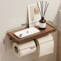 Wooden toilet paper holder with storage shelf wall mounted bathroom roll paper tissue dispenser - Black Walnut Double Roll Holder