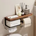 Wooden toilet paper holder wall mounted bathroom tissue box with phone storage shelf - Black Walnut Right Roll Holder