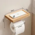Wall-mounted wooden toilet paper holder with storage shelf for bathroom and washroom use. - Beech Wood Single Roll Holder