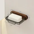 Wandmontierte Seifenschale mit Holzsockel und schwarzem Metallhalter für das Badezimmer. - Walnussholz-Seifenablage ohne Bohren - einzeln