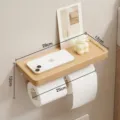 Wooden toilet paper holder with storage shelf wall mounted bathroom tissue roll dispenser SKU - Beech Wood Double Roll Holder