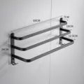 Black space aluminum 3-tier towel rack, wall mounted punch-free bathroom hanging rail. - Three Bars / 60CM / Black