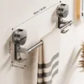 Gun gray suction towel bar for bathroom, folding single rail with hooks, punch-free design. - Strong Suction Single Towel Bar 40cm - Gunmetal Grey