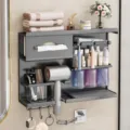 Porte-brosse à dents électrique mural pour salle de bain étagère de rangement avec tasses - Version Droite Étagère de Rangement Multifonctionnelle / Gris Fusil