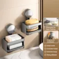 Wandmontierte Seifenschale mit Saugnapf, gunmetal grau, doppellagiges Ablage- und Abflussregal. - 2er-Pack / Gunmetal