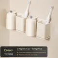Portaspazzolino magnetico crema da parete 2 tazze organizzatore per bagno domestico. - Portaspazzolino a 2 Tazze con Mensola / Bianco Crema