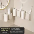 Portaspazzolino magnetico montato a parete organizer per bagno con tazze pratico. - Portaspazzolino a 3 Tazze con Mensola / Bianco Crema