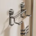 Gun grey suction cup folding double towel bar, bathroom wall mounted storage rack 32cm - Strong Adsorption Suction Cup Double Bar, Gun Grey, 30 cm