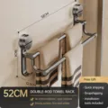 Suction towel bar for bathroom wall mounted double rack folding metal organizer holder 52cm - Strong Suction Double Rod in Gunmetal Gray, 50 cm