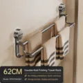 Gun-grey suction cup folding double towel rack, punch-free bathroom towel storage holder. - Strong Suction Double Rod in Gunmetal Gray, 60 cm