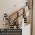 Bathroom suction towel bar double rack drill-free wall mounted towel holder for washroom. - Strong Suction Double Rod in Gunmetal Gray, 70 cm