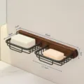 Wandmontierte Seifenschale aus Holz und schwarzem Metall mit praktischem Abtropfdesign. - Walnussholz-Seifenablage ohne Bohren - doppelt