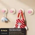 Boorvrije zuignap wandhaken 4 stuks, schattige dopamine stijl hoed en sleutel houder. - 4-Pak / Roze