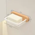 Wandseifenhalter mit Naturholzbasis und weißem Metall-Abtropfregal für das Badezimmer. - Buchenholz (Weiß) Seifenablage ohne Bohren - einzeln