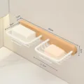 Wandmontierte doppelte Seifenablage mit Holzrückwand und Ablaufeinführung für das Badezimmer. - Buchenholz (Weiß) Seifenablage ohne Bohren - doppelt