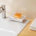 Portasapone doppio bianco in acciaio al carbonio con pratico scolapiatti per lavabo bagno - Stile Di Accumulo D'Acqua / Bianco